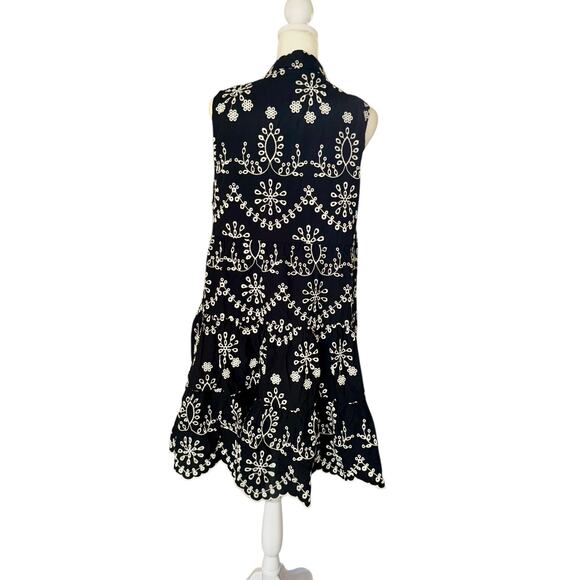 Karen Kane Black White Embroidered Cotton SleevelessDress Large Boho Cottagecore - Picture 3 of 9